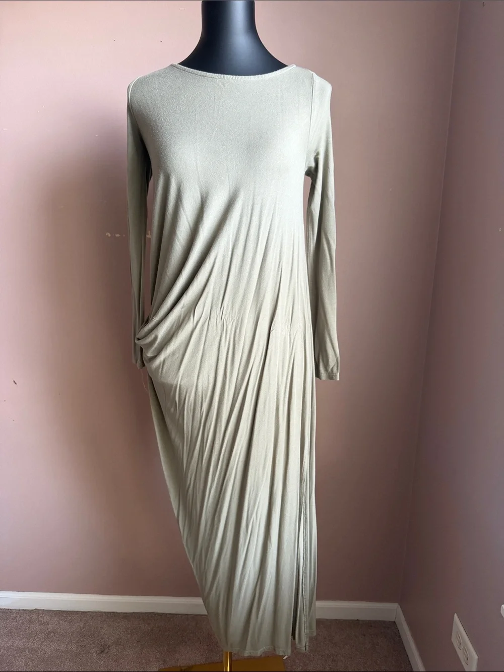 Free People beach Olive Green Long Sleeve T-shirt Draped Maxi